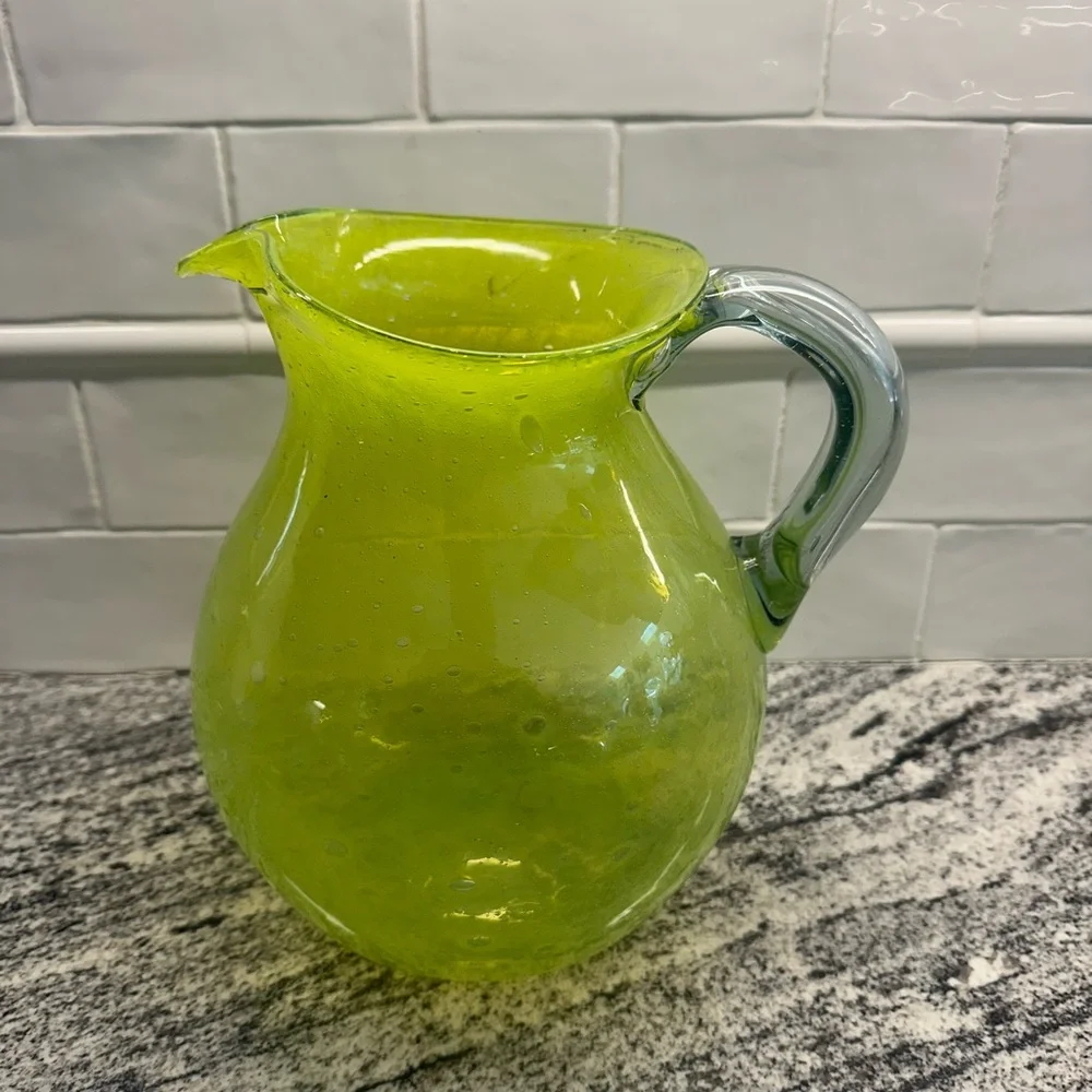8 Crate & Barrel Calypso Mexican Margarita Glasses & Pitcher Green Handmade